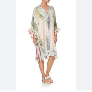 Camilla Multicolor Lace-Up Front Kaftan Beach Shack 100% Silk One Size